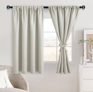 lot 8729 image: JIUZHEN Blackout Curtains for Bedroom Thermal Insulated,Noise Reducing Room Darkening Privacy Rod Pocket Drapes for Living Room, Set of 2 Panels with Tiebacks, 42 x 54 inch Long, Ivory