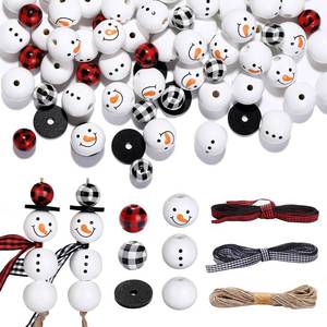 lot 8732 image: GWHOLE 120pcs Christmas Wooden Beads for Craft DIY Christmas Ornaments Snowman Wood Beads with DIY Twine Christmas Crafts for Kids Adults Xmas Decorations