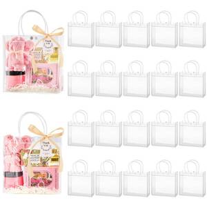 lot 8743 image: Mauproy 24 Pack Clear Plastic Gift Bags with Handles, Party Favor Bags with Ribbons and Tags, Reusable Goodie Tote Bags for Valentines Day Wedding Baby Shower (7.9 x 7.9 x 3.2)