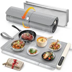 lot 8747 image: FYY Warming Mat for Food with Heat Resistant Pad, Prevent Countertop Cracks, Keep Meal Warm, Rapid and Full Surface Heating, 6 Temp Settings, 6H Timer, Upgraded Rollable Portable Food Warmer Mat Grey