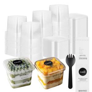 lot 8749 image: JMIATRY 100 Count 12 oz Square Plastic Dessert Cups with Lids and Spoons Clear Disposable Dessert Cup Tiramisu Container 12oz Plastic Parfait Cups for Cupcake Mousse Yogurt Pudding Fruit