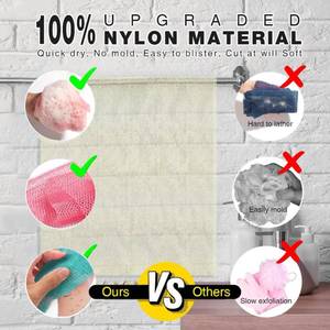 lot 8755 image: UJFQBH 2 Pieces African Net Sponge, African exfoliating net African Net Long Net Bath Sponge Exfoliating Shower Body Scrubber Back Scrubber Skin Smoother Pink, Green, Off-White