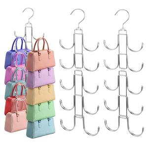 lot 8759 image: 3Pack Purse Organizer for Closet, Stainless Steel Purse Holder Bag Hanger, Collapsible Hanger Rack Space Saver with 10 Big Hooks for Handbags Belt Scarves Organizer&Display, 360 Degree Rotation