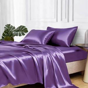 lot 8769 image: MR&HM Satin Bed Sheets, Queen Size Sheets Set, 4 Pcs Silky Bedding Set with 15 Inches Deep Pocket for Mattress (Queen, Lavender)