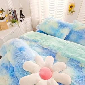 lot 8772 image: SUCSES Green Faux Fur Twin Bedding Sets for Girls 3Pcs Plush Shaggy Fluffy Duvet Cover Set Colorful Rainbow Tie Dye Furry Comforter Cover Set for Girls Bedroom Decor