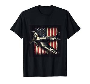 lot 8775 image: WW2 Warplane F4U Corsair Distressed American Flag Vintage T-Shirt Small