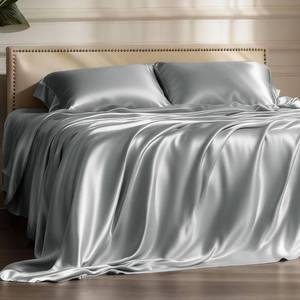 lot 8795 image: Bedsure Satin Sheets Queen Size - 4 Piece Silky Bedsheets with Elastic Corner Straps and 15 Inches Deep Pocket Fitted Bedsheet,1 Flat Sheet, 2 Satin Pillowcases, Good for Hair &Skin(Queen,Silver Grey)
