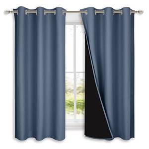 lot 8802 image: NICETOWN 100% Blackout Window Curtain Panels, Stone Blue, 2 Pieces, 37 Wide Each Panel, Heat and Full Light Blocking Drapes with Black Liner for Nursery, 50 Drop Thermal Insulated Draperies