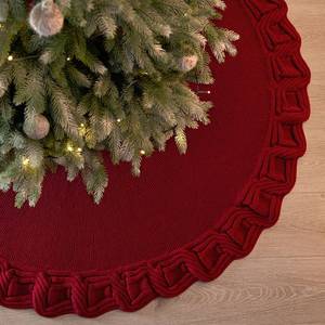 lot 8804 image: KHOYIME Red Knitted Christmas Tree Skirt 48 Inches, Rustic Vintage Large Xmas Tree Rug Skirt Chunky Thick Knit Boho Under Tree Skirt, Farmhouse Indoor Holiday Decorations New Year Home Party Decor