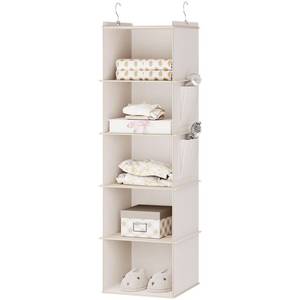 lot 8814 image: YOUDENOVA Hanging Closet Organizer, 5-Shelf Closet Hanging Storage Shelves, Beige