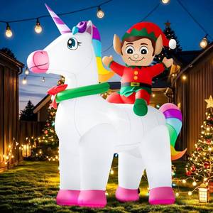 lot 8827 image: Christmas Inflatables Outdoor Decorations, 7.3FT Blow Up Yard Decorations Santa Elf Riding Unicorn with LED Lights for Lawn Garden Home Party Holiday Decor