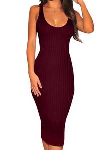 lot 8835 image: Womens Sexy Bodycon Tank Dresses Sleeveless Ribbed Knit Midi Club Dresses Large