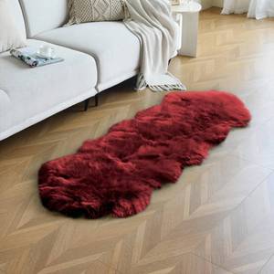 lot 8837 image: duduta Burgundy Faux Sheepskin Runner Rug 2x6 ft, Fluffy Shag Bedroom Dorm Rug Decor Fur Seat Couch Covers Washable