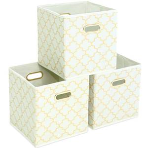 lot 8847 image: Yunkeeper Fabric storage bins Cubes, Fabric Cube Organizer with Handle, Foldable Cube Bins for Cloth or Accessary Storage, 11x11x11, Set of 3, (Creamy-White Gold)