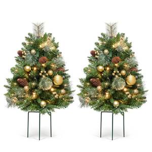 lot 8850 image: Somikis 30 Inch Outdoor Christmas Tree Set of 2, Battery Operated Pre-Lit Artificial Small Xmas Tree, wLED Lights and Realistic Carolina Pine for Pathway, Porch, Driveway, Yard