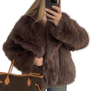 lot 8852 image: Flygo Womens Faux Fur Coat Fluffy Faux Fur Jacket Long Sleeve Lapel Furry Winter Jackets Shaggy Parka Short Coat(Brown-L)