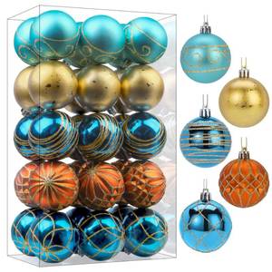 lot 8855 image: SHareconn 30ct 2.36 Inch Christmas Tree Balls Ornaments, Colored Shatterproof Plastic Decorative Baubles Decorations for Xmas Tree Decor Holiday Party Wedding Decoration (Blue & Brown Gold, 60mm)