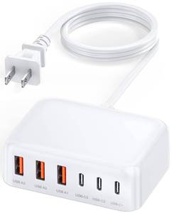lot 8864 image: USB C Charger Block, 100W GaN 6 Port PD USB C QC USB A Wall Charger Adapter Plug Cube, Super Fast Type C Charging Station Hub for iPhone 17 16 15 14 13 Pro Max iPad Samsung Pixel 5ft Extension Cord