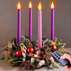lot 8868 image: Abkshine Set of 4 Battery Operated Flameless Taper Candles for Advent Wreath - 3 Purple, 1 Pink - Flickering Candles for Home, Church, School Decor