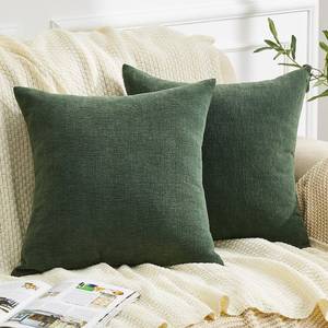 lot 8870 image: GAWAMAY Decorative Square Throw Pillow Covers 22x22 Inch Set of 2, Super Soft Chenille Pillows Farmhouse Pillowcase for Living Room Bedroom Sofa Couch Cushion Cover Dark Green 55x55cm (No Insert)