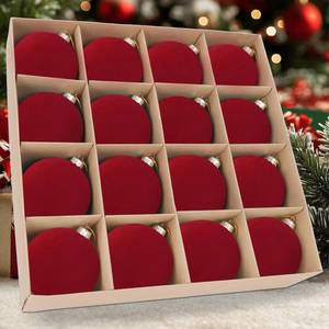 lot 8875 image: 16 Pcs Velvet Christmas Tree Ornament Set - 3.15-Inch Flocked Shatterproof Christmas Balls, Bulk Hanging Xmas Baubles for Holiday Parties, Weddings &amp Home Decoration�Burgundy Red