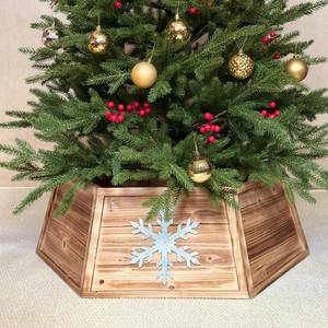 lot 8877 image: KeVerilive Wooden Tree Collar,28.7 Snowflake Christmas Tree Base Cover, Hexagon Natural Wood Christmas Tree Box Stand,Farmhouse Rustic Tree Collars for Artificial Trees