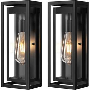 lot 8879 image: Slypadan 15 Large Outdoor Wall Lights, 2 Pack Matte Black Outdoor Sconces, Modern Waterproof Exterior Lighting Fixtures with Clear Glass Shade for Front Door, Porch, Garage