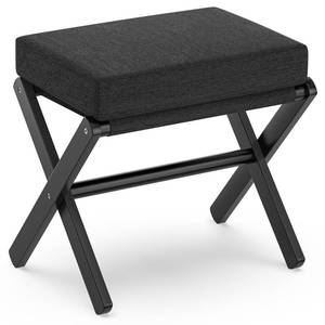 lot 8885 image: BAMBOOHOMIE Foldable Foot Stool Ottoman, Modern Foot Rest with Bamboo X Legs & Thick Foam Cushion, Folding Foot Stools Small Padded for Bedroom Living Room, Footstool for Chair Couch (Black - Black)