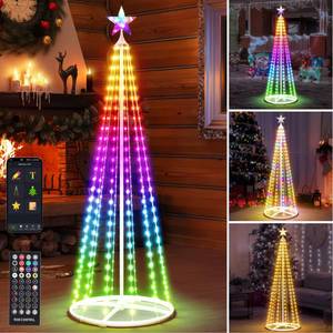 lot 8887 image: 5FT Smart Cone Christmas Tree, Multicolor Prelit Outdoor Christmas Tree Lights, Music Sync, App & Remote Control, LED Light Show Tree for Indoor Outdoor Decorations