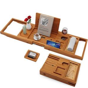 lot 8889 image: Yirilan Teak Bathtub Tray for Tub, Bath Table Tray for Tub Wood, Bathtub Caddy, Luxury Gift for House Warming, Wedding, Bridal Shower, Anniversary
