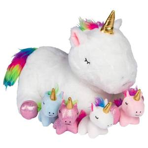 lot 8892 image: PixieCrush Unicorn Stuffed Animals for Girls, Set of 5 - Mommy with Babies - Magical Giant Stuffed Animal - Enchanting Unicorn with Babies Set - Plush Animals for Kids