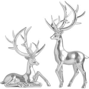 lot 8893 image: Zensounding 2PCS Christmas Reindeer Resin Sculptures Deer Ornaments Reindeer Statues Light Luxury Casual Shape Suitable for Indoor or Outdoor Country Style Christmas Home Decoration (Silver)