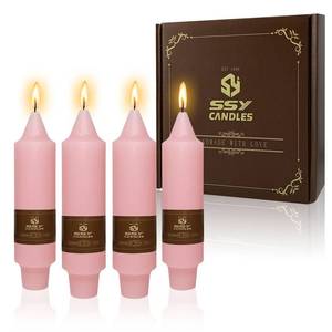 lot 8895 image: NJAO HOO Pink Short Taper Candle 5 Inch Candlesticks Unscented Dripless Tapered Candle Set for Home Decor Wedding Party Dinner Candles, 4 Pack