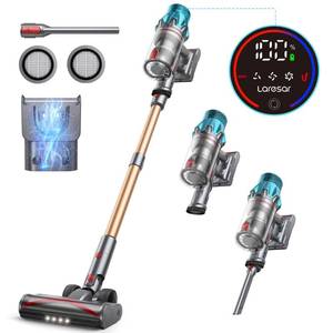 lot 14751 image: Laresar Cordless Stick Vacuum Cleaner, 550W45Kpa with Touch Screen, Up to 60Mins Runtime, Anti-Tangle for Carpet, Hard Floor, Pet Hair