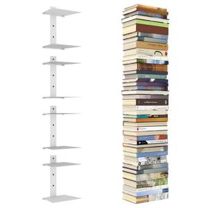 lot 14761 image: Mefirt Invisible Floating Bookshelves for Wall, 8 Tier Vertical Spine Book Tower, Heavy Duty Floating Book Shelves Metal Book Organizers for Home Office, 4 Pack(White)