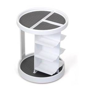 lot 14762 image: Copco White and Gray 2 Tier Vitamin Turntable with 6 Cradles for Vitamins, Supplements, ect with Non Slip Grip and Stacked Layers for Spae Saving