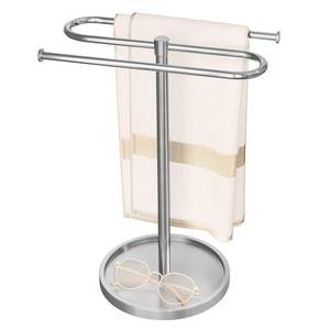lot 14769 image: Hand Towel Holder, Stainless Steel Countertop Towel Stand for Bathroom, S-Shape Free Standing Towel Rack Bar Holds 2 Towels for Kitchen, Brushed Nickel