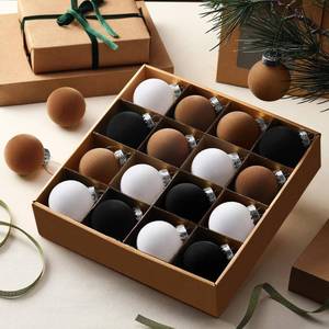 lot 14779 image: PullCrease 15 Pcs Velvet Christmas Ornaments 2.36 Inch Neutral Shatterproof Plastic Velvet Balls Flocked Ornaments for Christmas Tree Hanging Decorations (Black,White,Brown)