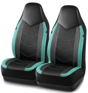 lot 14781 image: PIC AUTO Leather Car Seat Covers, Sports Carbon Fiber & Mesh Design, High-Back Two Front Set, Waterproof Automotive Seat Covers, Airbag Compatible, Universal Fit for Most Cars (Black & Mint)