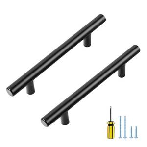 lot 14782 image: Ravinte 25 Pack 4 inch Hole Center Black Cabinet Pulls Kitchen Cabinet Handles 6-38 Overall Length Matte Black Hardware for Cabinet