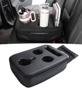 lot 14785 image: Back Seat Cup Holder for Car, PU Leather Couch Sofa Bed Boat Cup Holder Tray, Organizer for Trucks, Minivans, SUVs, RVs, Vehicles, Holds Drinks, Remote, Snacks, with Side Pockets