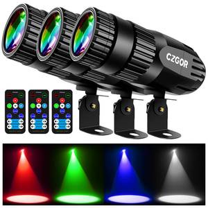 lot 14790 image: Led Pinspot Light, Czgor 15W Disco Ball Spotlight, RGBW 4 in 1 Mirror Ball Lights with Remote Control, Super Bright LED Pin Spot Light for Parties DJ Club Bar Wedding, Medium, 3 Pack