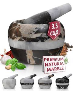 lot 14791 image: Gusto Nostro Natural Marble Mortar and Pestle Set  6 Inch - 3.5 Cup Extra Large Mortar Pestle Set for Grinding Herbs, Nuts, Grains  Pesto Grinding and Guacamole Stone Bowl  Marble Spice Crusher