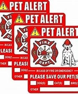 lot 8733 image: Printed on Adhesive Side, OutdoorIndoor (3 Pack) 5 X 4 - Pet Alert In Case of Fire Or Emergency Notify Rescue Personnel to Save Dog Cat Bird Animal - Warning Sign Front Adhesive Vinyl Label Sticker