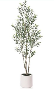 lot 9234 image: LOMANTO Artificial Olive Trees, 6 ft Tall Fake Olive Trees for Indoor, Faux Olive Silk Tree, Large Olive Plants with White Planter for Home Decor and Housewarming Gift, 1 Pack
