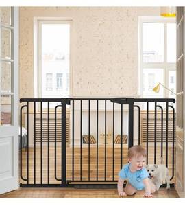 lot 9241 image: Cumbor 29.7-57 Extra Wide Baby Gate for Stairs, Moms Choice Awards Winner-Dog Gate for Doorways, Pressure Mounted Walk Through Safety Child Gate for Kids Toddler, Tall Pet Puppy Fence Gate, Black