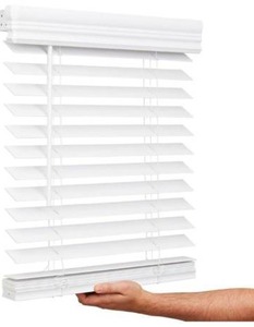 lot 9246 image: Lotus & Windoware Cordless, 2 Inch Faux Wood Blind, 24 Wide x 60 Long, Window Blinds, Blinds & Shades, Blinds for Indoor Windows, Embossed, Bright White