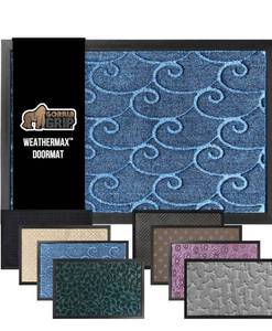 lot 9254 image: GORILLA GRIP 100% Waterproof All-Season WeatherMax Doormat, 47x35, US Designed Natural Rubber, Stain and Fade Resistant, Low Profile Indoor Outdoor Door Mats, Easy Clean Patio Mat, Ocean Blue Waves