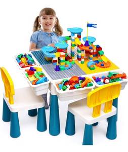 lot 9255 image: OCATO Kids Activity Table Toddlers Kids Table and Chair Set with 152Pcs Large Marble Run Building Blocks All in One Kid Play Water Tables Sand Tables, STEM Toys for Boys Girls 3 4 5 6 Year Old