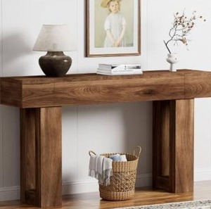 lot 9274 image: 63 Inch Long Console Table, Narrow Rectangular Sofa Table Behind The Couch, Farmhouse Entryway Table for Entrance, Hallway, Living Room (Brown